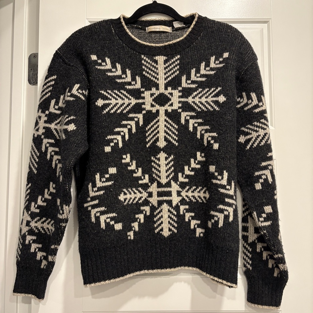 Northern Isles Vintage Shetland‎ Wool Blend Snowflake Winter Heavy Sweater Large